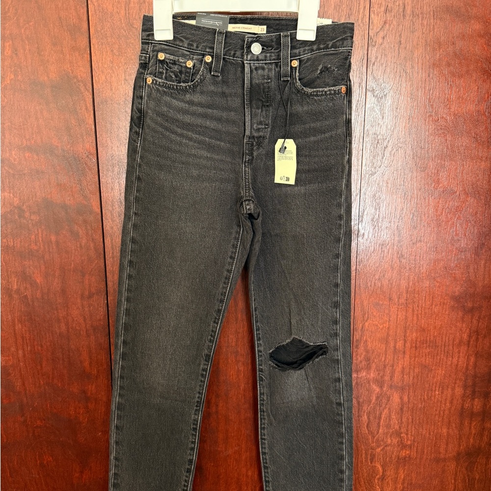 Levi's Black Wedgie Straight Distressed Jeans